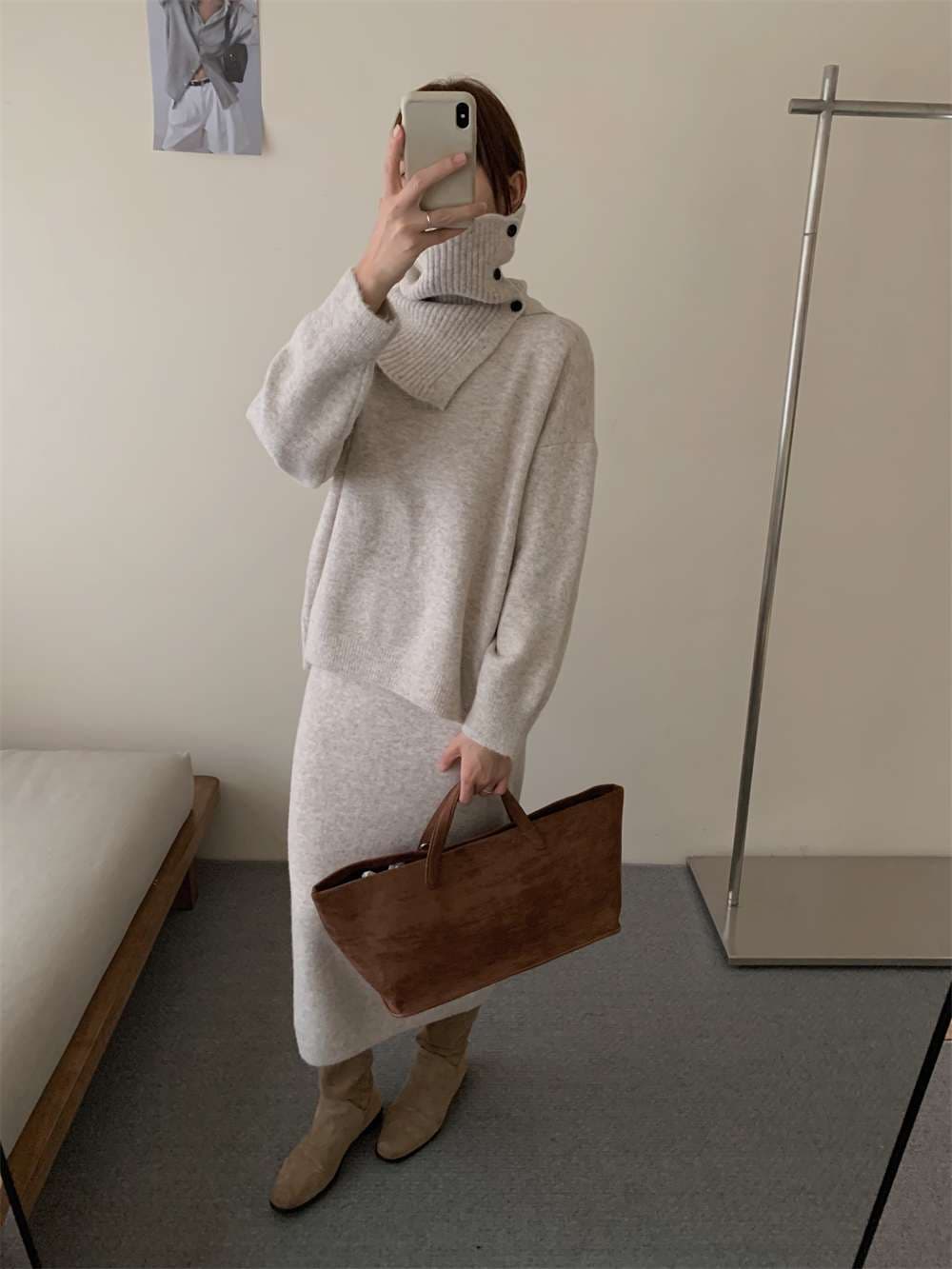 イエベ春/イエベ秋服　上質リブニット風タートルセットアップ