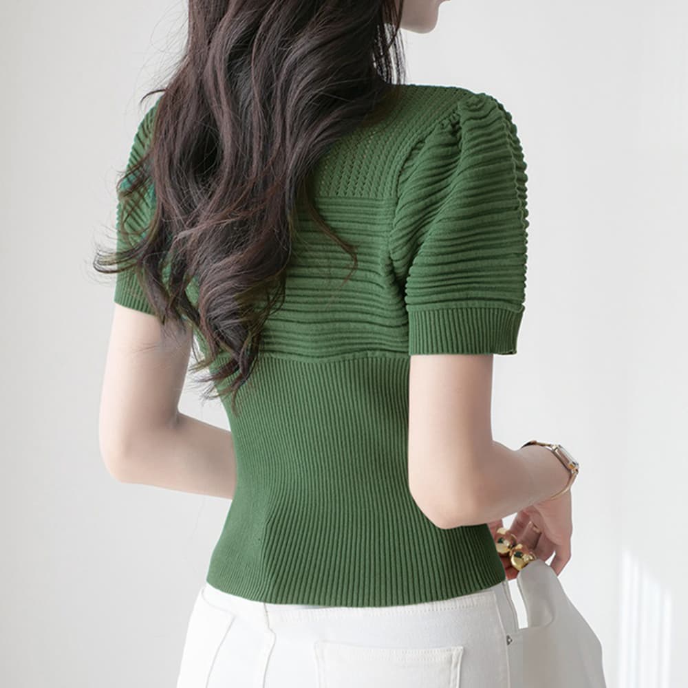 イエベ春/イエベ秋服　パフスリーブ ハイネック半袖