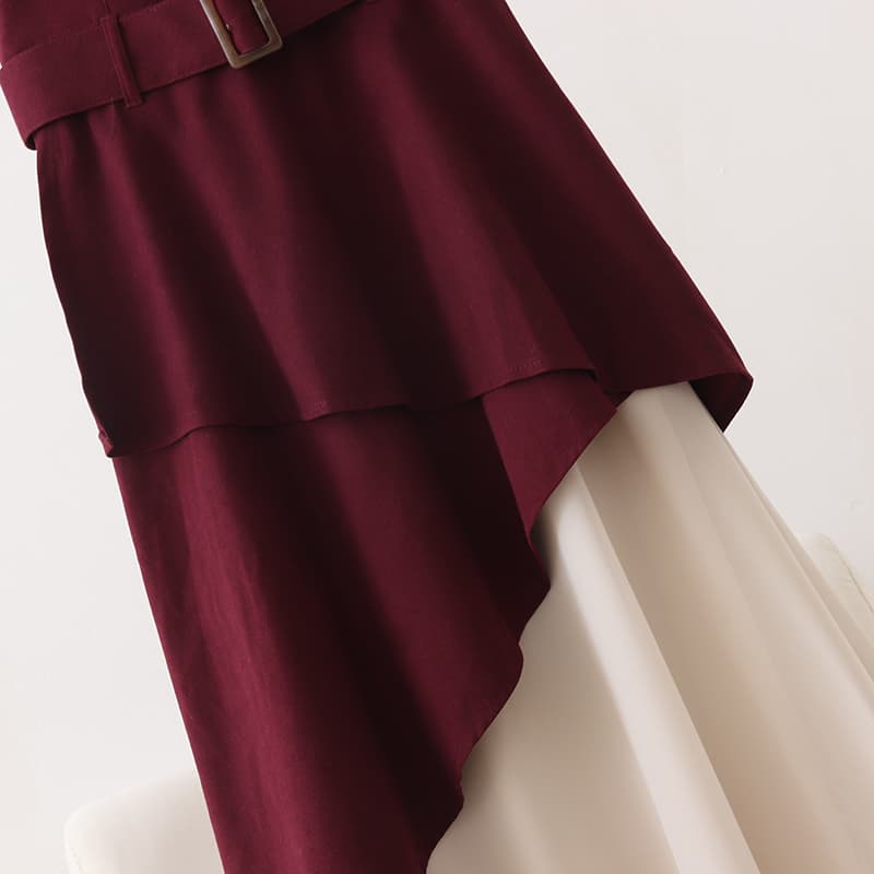 イエベ春/イエベ秋服　アシンメトリー重ね切替ワンピース