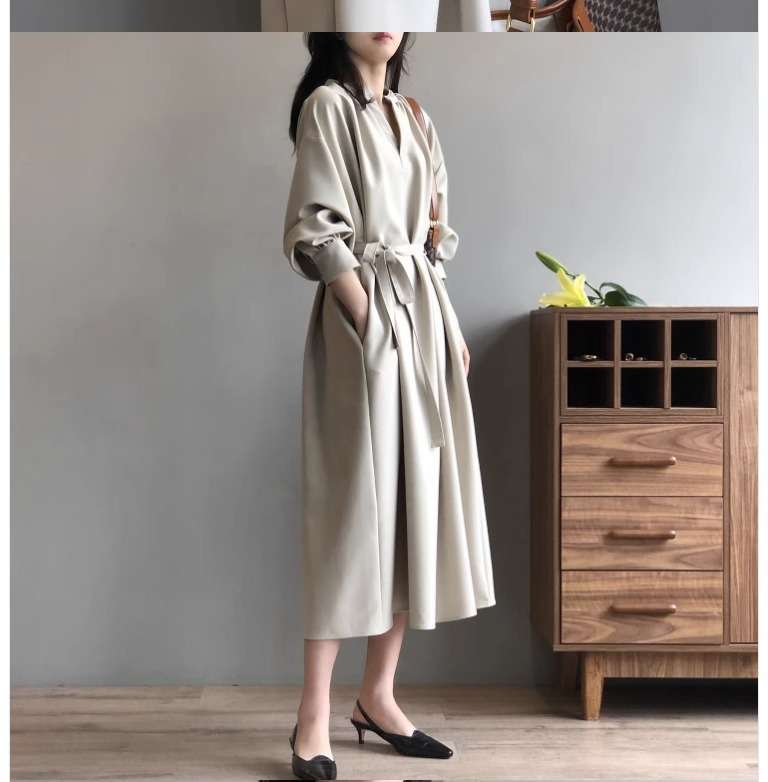 イエベ春/イエベ秋服　上品ラップ風マキシワンピース