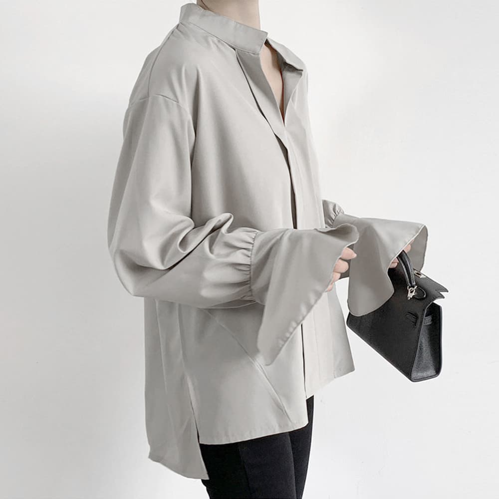イエベ春/イエベ秋服　袖口フレア ゆったりシャツブラウス レディース上品