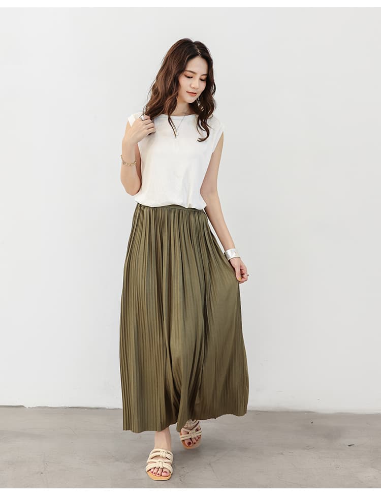 イエベ春/イエベ秋服　優雅な揺れ感 ロングプリーツスカート