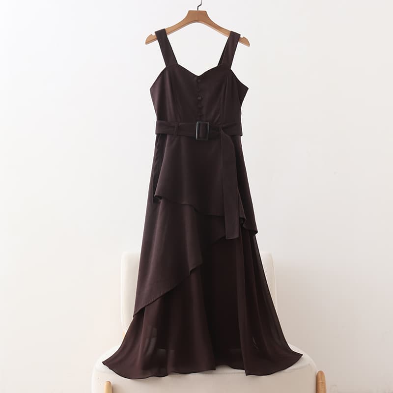 イエベ春/イエベ秋服　アシンメトリー重ね切替ワンピース