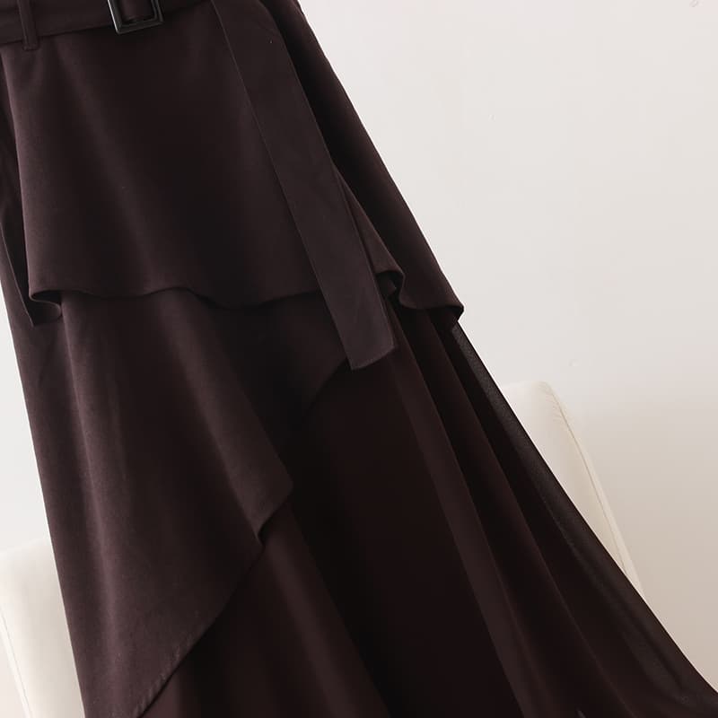 イエベ春/イエベ秋服　アシンメトリー重ね切替ワンピース