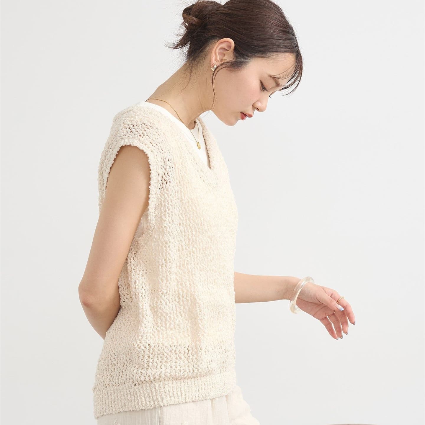 イエベ春/イエベ秋服　透かし編みニットベスト