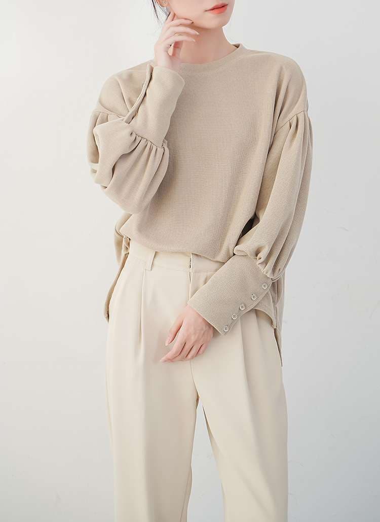 イエベ春/イエベ秋服　ボリューム袖ボタン付きプルオーバー