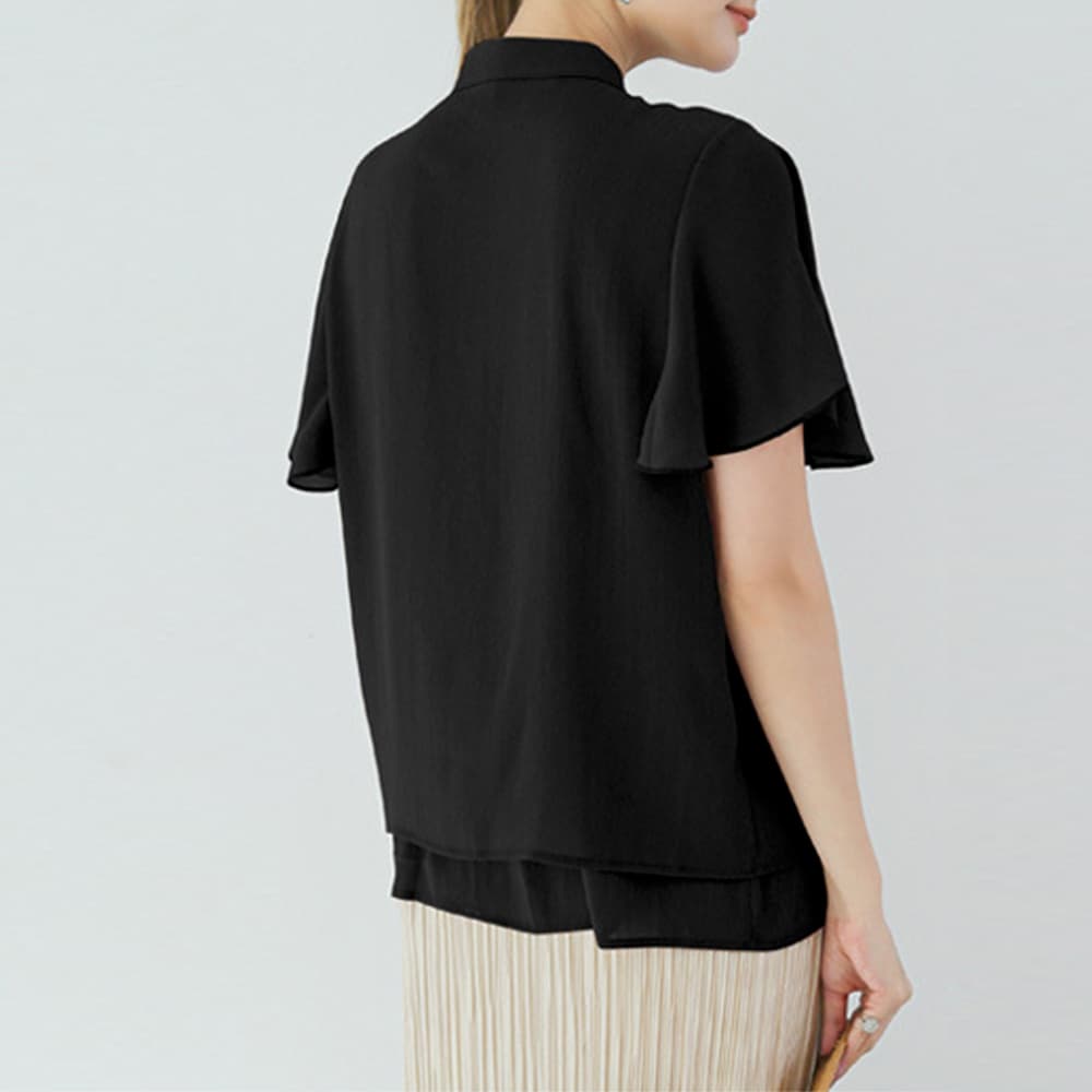 イエベ春/イエベ秋服　フレア袖 バンドカラーシャツブラウス