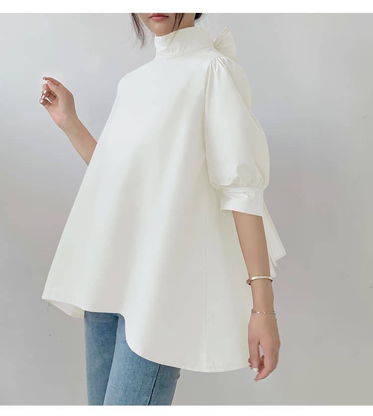 イエベ春/イエベ秋服　優美リボン ハイネックブラウス