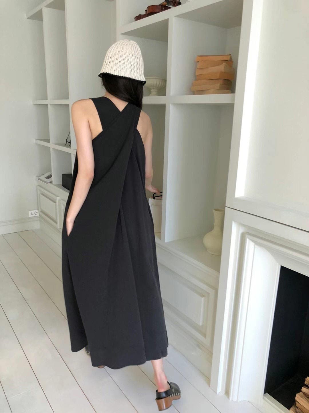 イエベ服　韓国風ノースリーブワンピース 上品ロング丈