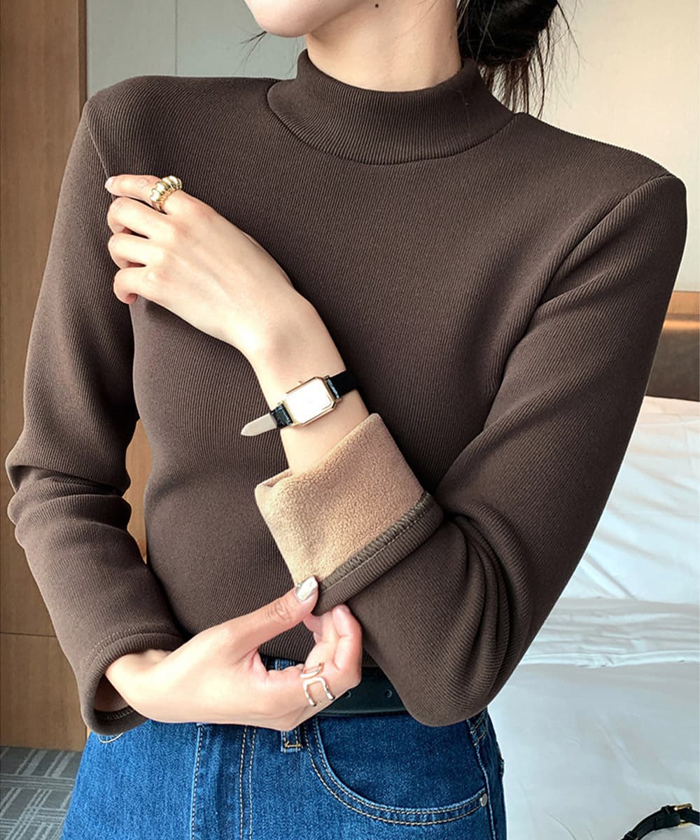 イエベ春/イエベ秋服　裏起毛ニット長袖インナー保温カットソー