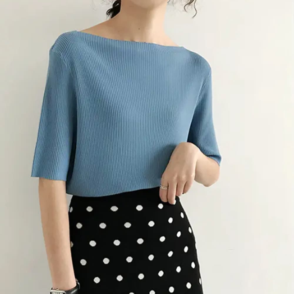 イエベ春/イエベ秋服　リブニット ボートネック Tシャツ