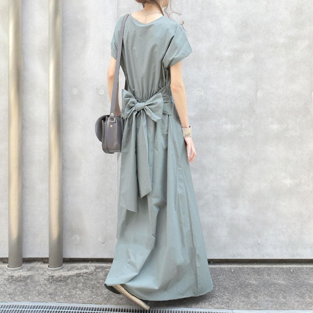 イエベ春/イエベ秋服　優美なリボン結びマキシワンピース