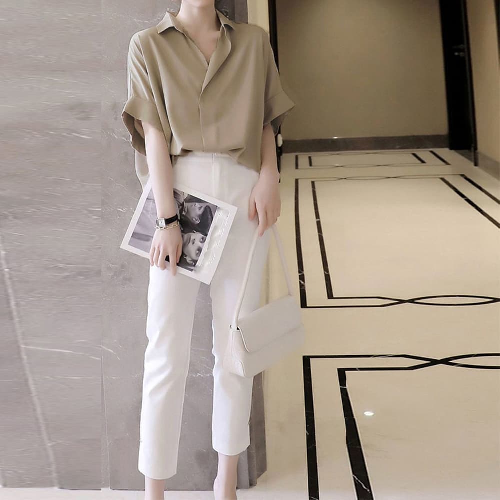 イエベ春/イエベ秋服　とろみ素材スキッパーシャツ ブラウス