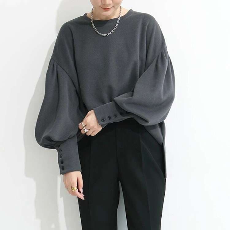 イエベ春/イエベ秋服　ボリューム袖ボタン付きプルオーバー