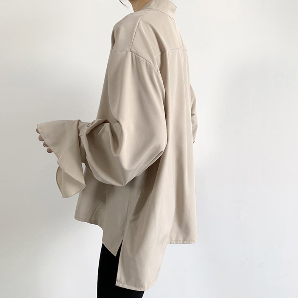 イエベ春/イエベ秋服　袖口フレア ゆったりシャツブラウス レディース上品