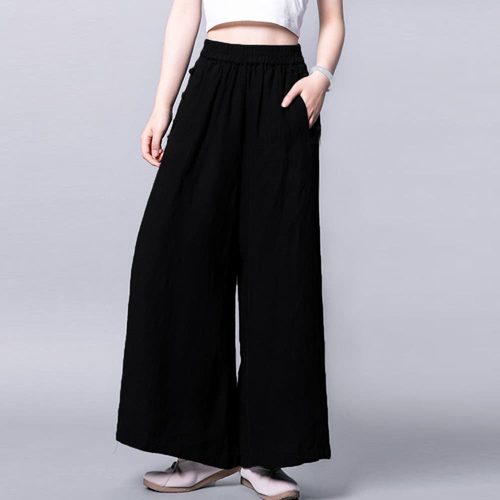 イエベ春/イエベ秋服　 綿麻素材ゆったりワイドパンツ体型カバー