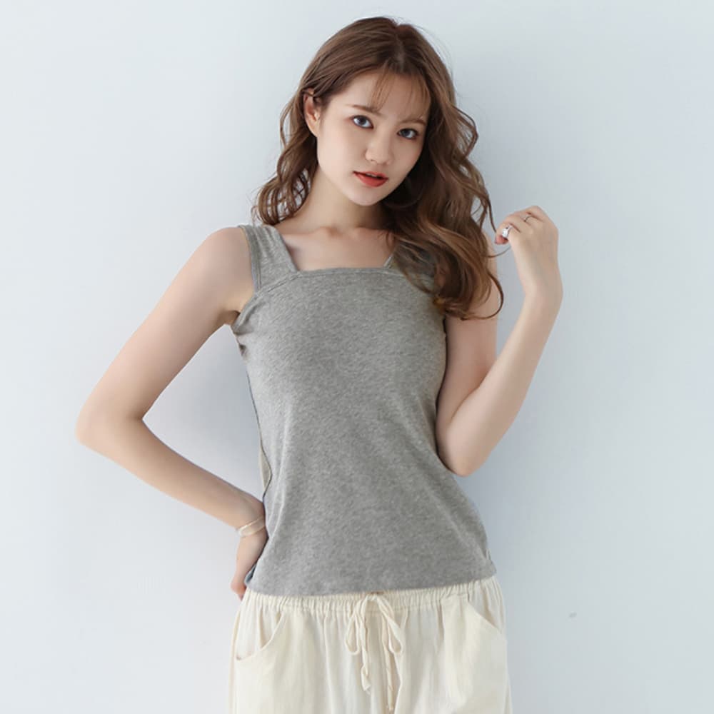 イエベ春/イエベ秋服　重ね着用スクエアネック ブラ紐隠しタンクトップ