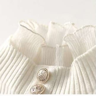 イエベ春/イエベ秋服　エレガントリブ編み立ち襟ブラウス