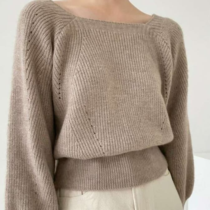 イエベ春/イエベ秋服　ゆったりボートネックニット