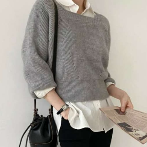 イエベ春/イエベ秋服　ゆったりボートネックニット