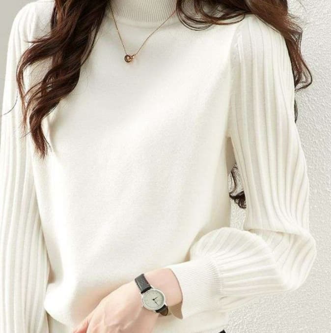 イエベ春/イエベ秋服　ふんわり袖モックネックニット