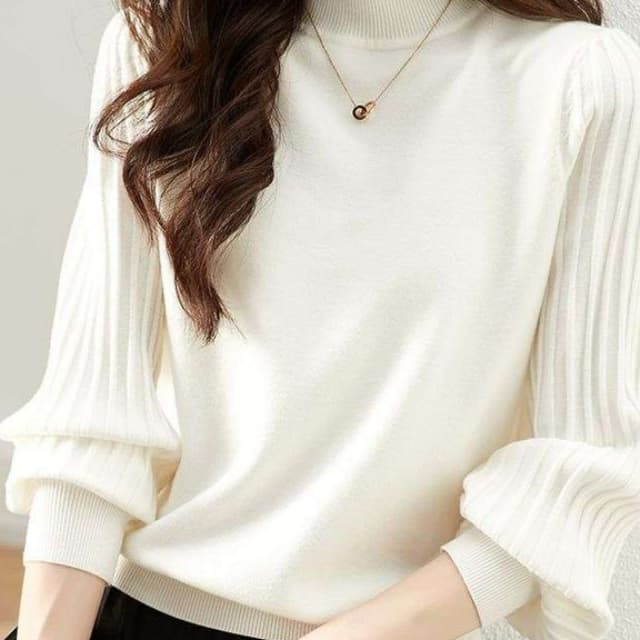 イエベ春/イエベ秋服　ふんわり袖モックネックニット