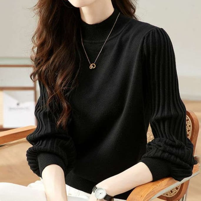 イエベ春/イエベ秋服　ふんわり袖モックネックニット