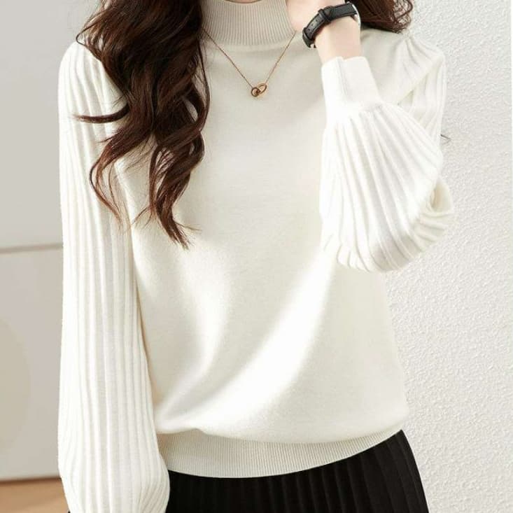 イエベ春/イエベ秋服　ふんわり袖モックネックニット