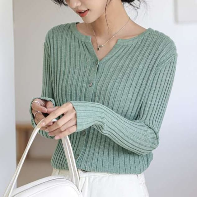 イエベ春/イエベ秋服　リブ編みカーディガン