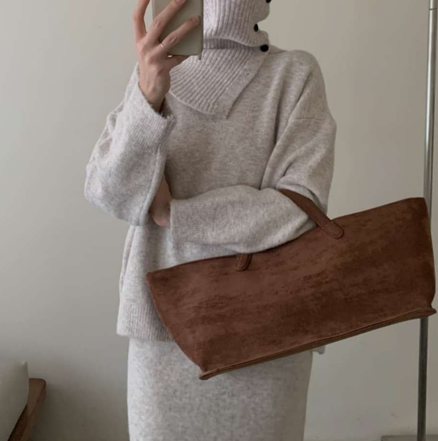 イエベ春/イエベ秋服　上質リブニット風タートルセットアップ