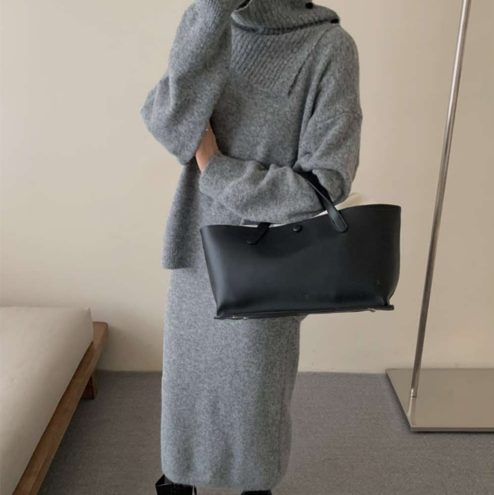 イエベ春/イエベ秋服　上質リブニット風タートルセットアップ