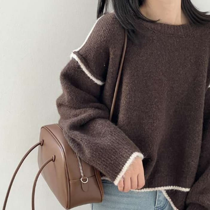 イエベ春/イエベ秋服　オーバーサイズ切替ニットトレーナー