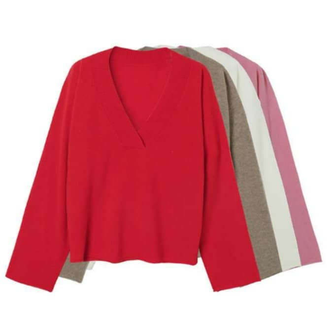 イエベ春/イエベ秋服　深Vネック リブ編み ゆるふわニット