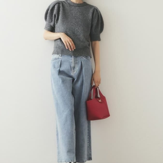 イエベ春/イエベ秋服　ぽわん袖半袖ニット