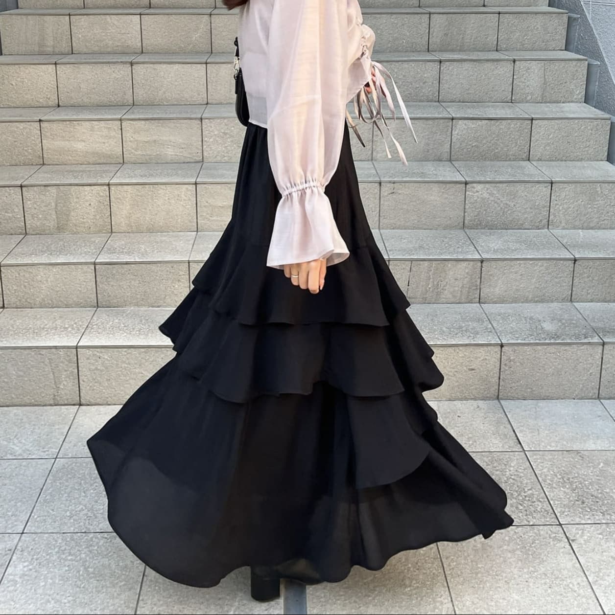 イエベ春/イエベ秋服　フリルロマンティックスカート