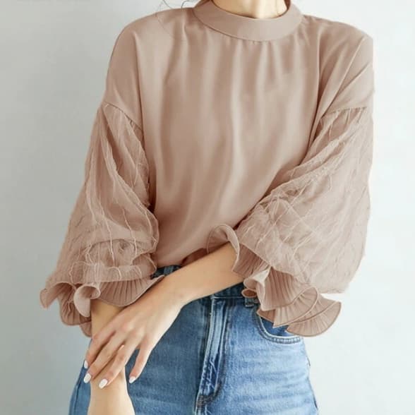 イエベ春/イエベ秋服　シアーボリューム袖ブラウス