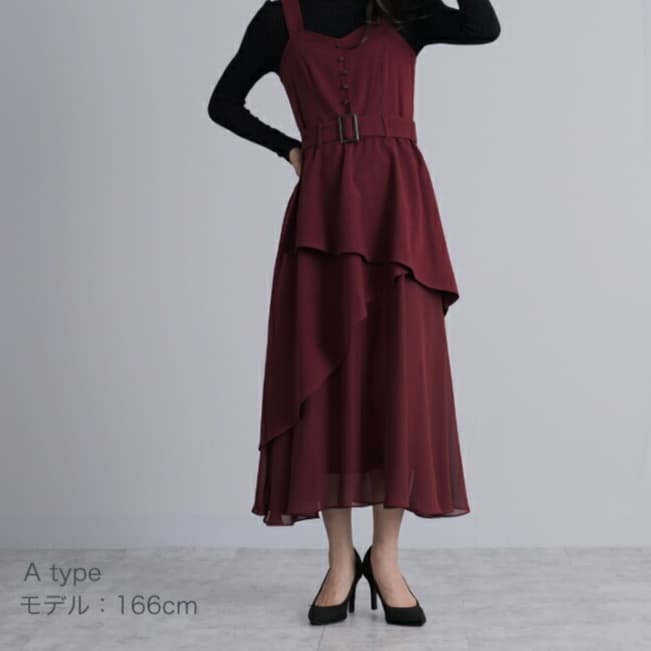 イエベ春/イエベ秋服　アシンメトリー重ね切替ワンピース