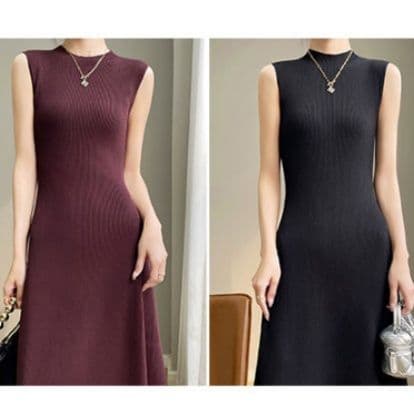 イエベ秋服　すっきり着こなせる リブニットワンピース