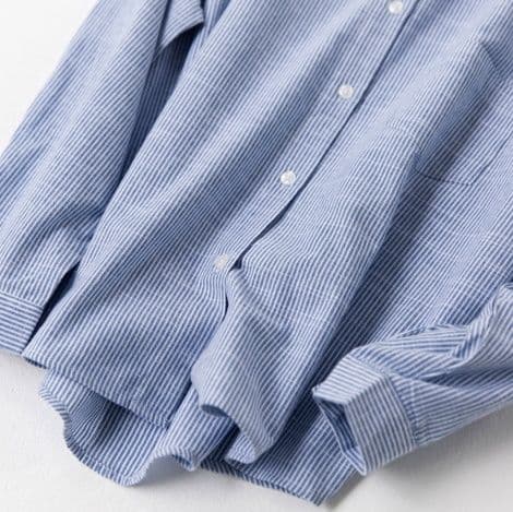イエベ春服　立ち襟ストライプゆったりシャツ