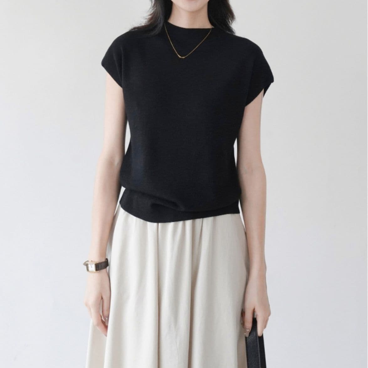 イエベ春/イエベ秋服　ほっそり見せ長身キャップスリーブ