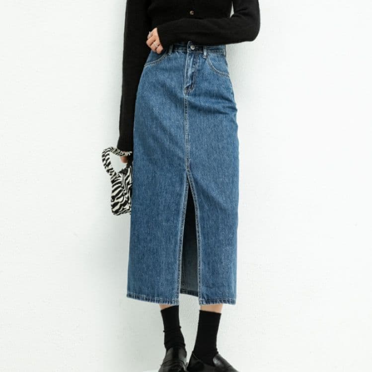イエベ秋服　スリット入り ロングデニムスカート