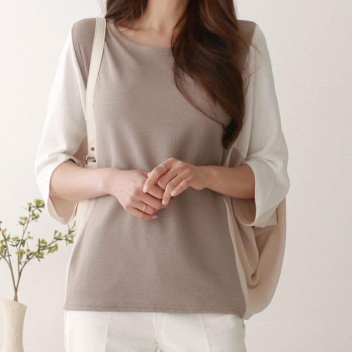 イエベ春/イエベ秋服　優雅なバイカラーゆったりトップス