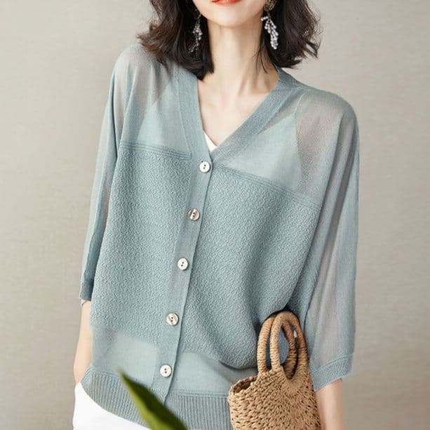 イエベ春/イエベ秋服　透明感あふれる七分袖ニット