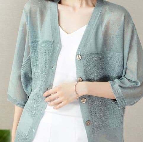 イエベ春/イエベ秋服　透明感あふれる七分袖ニット