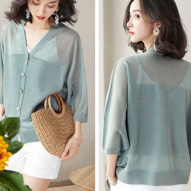 イエベ春/イエベ秋服　透明感あふれる七分袖ニット