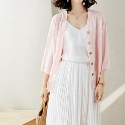 イエベ春/イエベ秋服　透明感あふれる七分袖ニット