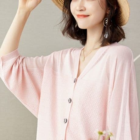 イエベ春/イエベ秋服　透明感あふれる七分袖ニット