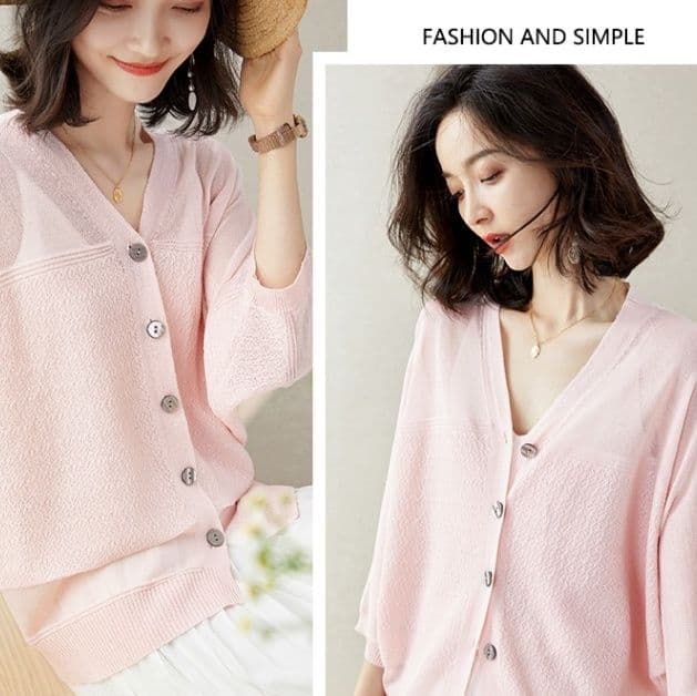 イエベ春/イエベ秋服　透明感あふれる七分袖ニット