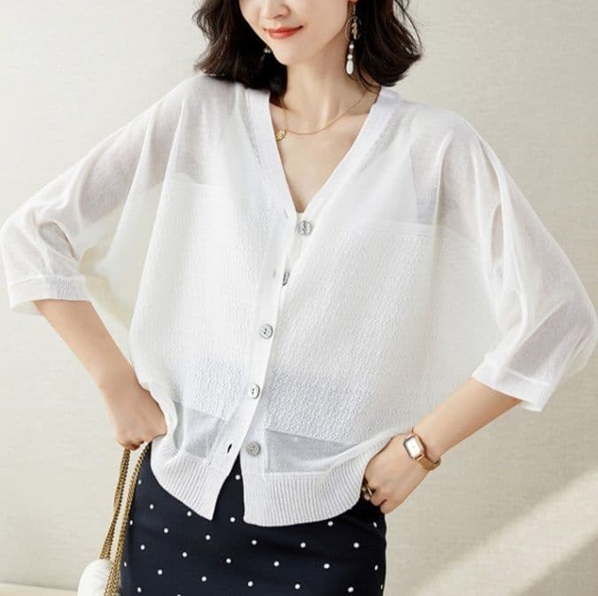 イエベ春/イエベ秋服　透明感あふれる七分袖ニット