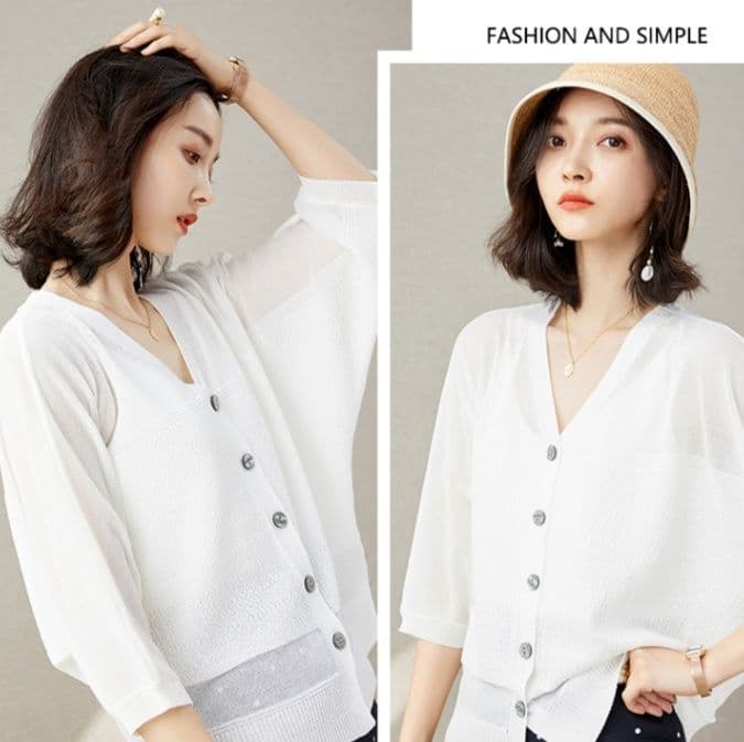 イエベ春/イエベ秋服　透明感あふれる七分袖ニット